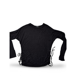 Terez Girls Medium Black Side-Ruched‎ Long Sleeve Top - Stylish Activewear